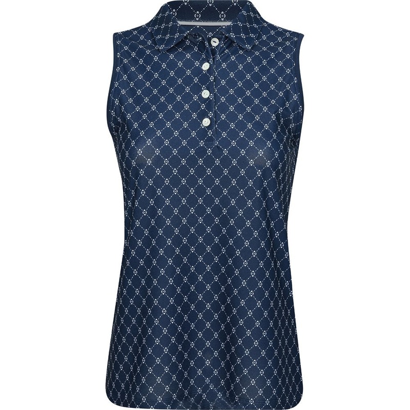 Women’s Lattice Blossom Banded Sport Mesh Sleeveless Polo