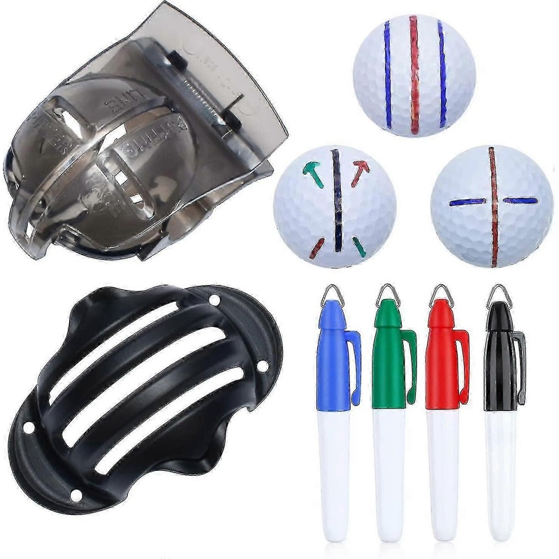 6-Pack Golf Ball Marking Kit  Includes 2 Stencils & 4 Colour Markers for Line Drawing