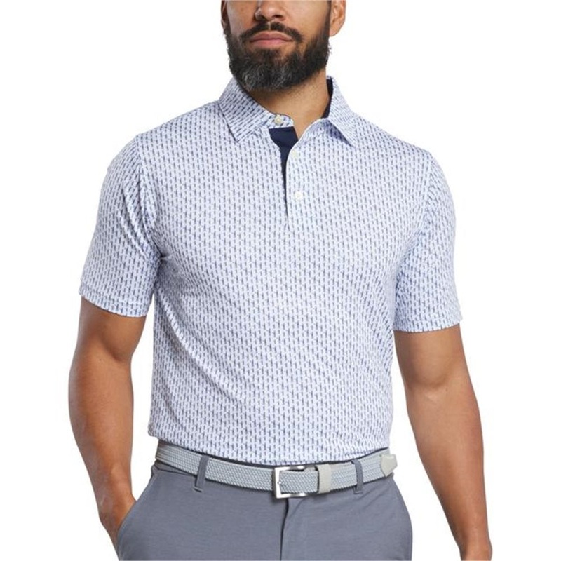 Figure Print Lisle Polo|White/Navy|Small|Medium|X-Large|XX-Large