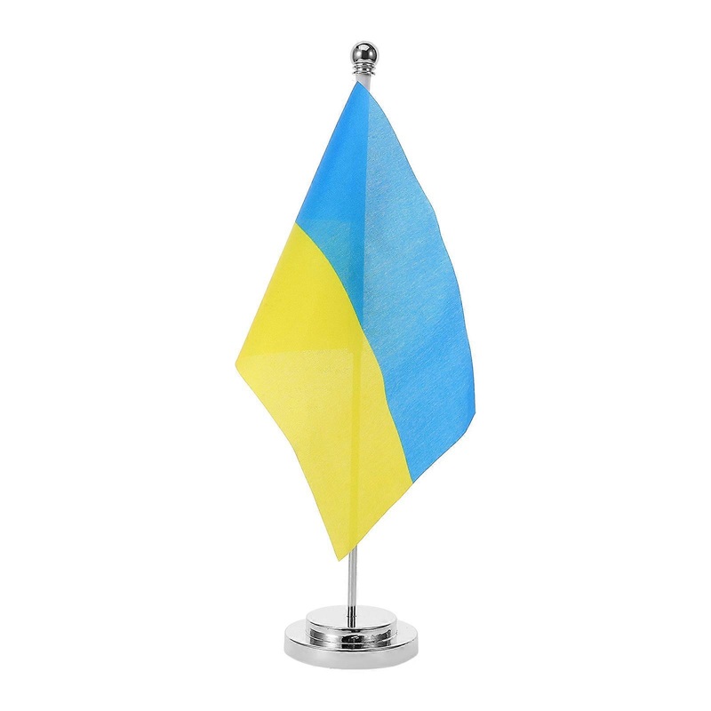 Ukrainian Flag Tabletop Decor with Stand Made of Alloy and Polyester Compact Size for Desk 3×5 Inch
