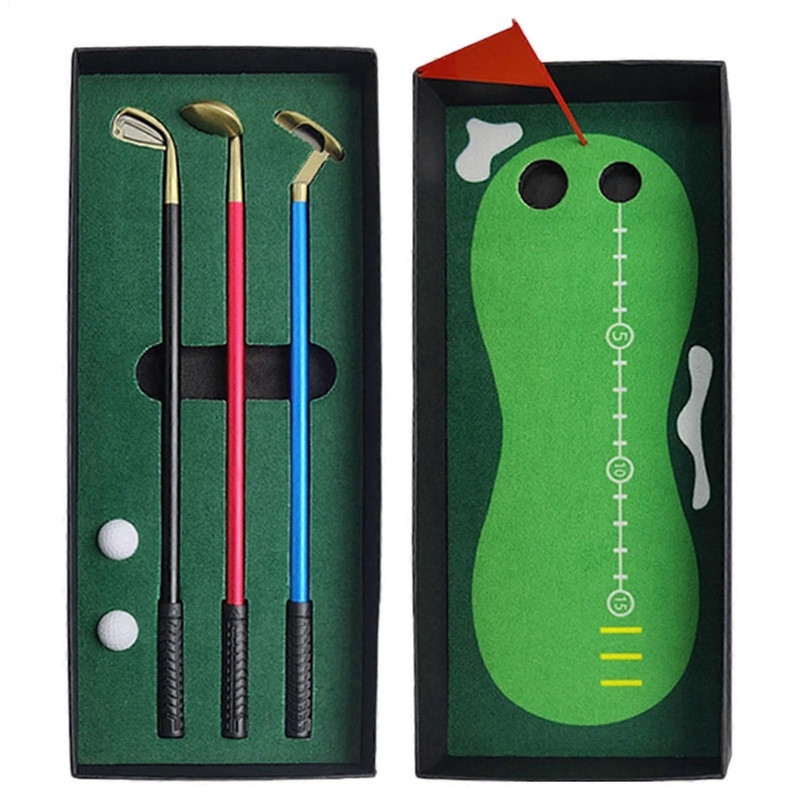 Golf Pens, Golf Pen Set  Table Golf Ball Pen  Golf Pen Set Including Putting Green, Flag, 3 Golf Club Pens and 2 Balls, Desktop Golf for Dad Schwarz