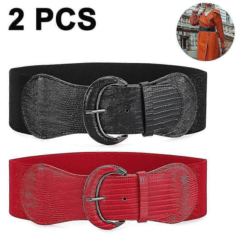 2pcs Women Stretchy Wide Waist Belt For Dress Ladies Elastic Belt Hook