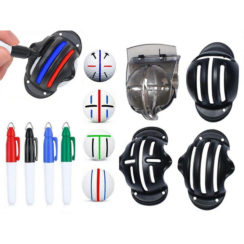 4 Golf Ball Marking Stencils and 4 Colors Markers Set Golf Ball Line Marker Tool