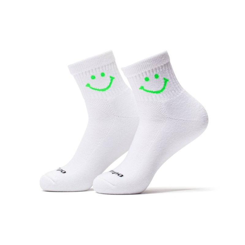 Green Smiley Socks|White/Green|Small/Medium|Medium/Large
