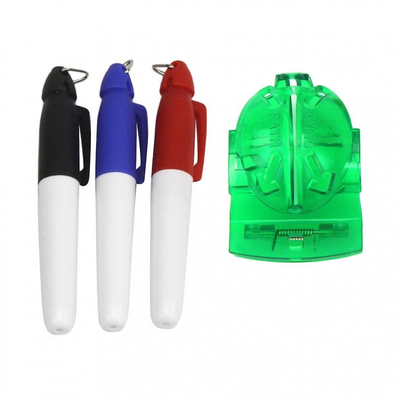 Golf Ball Marker Cue Line Alignment Tool With 3 Green Markers