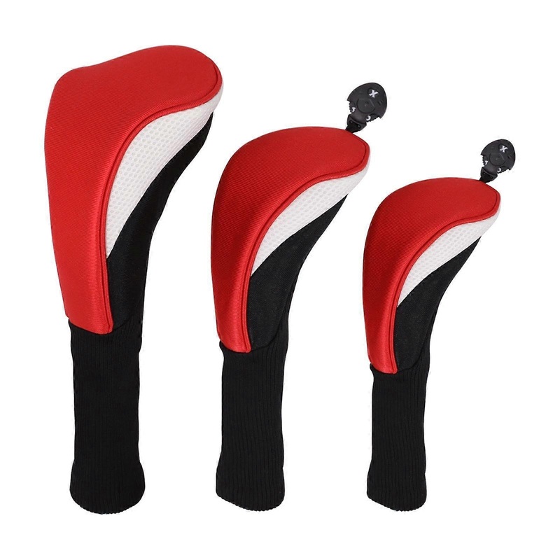3 Pieces Golf Club Head Cover Golf Wooden Headwear Golf Training Accessories Protective Cover with License Plate for Outdoor Sports redwhite