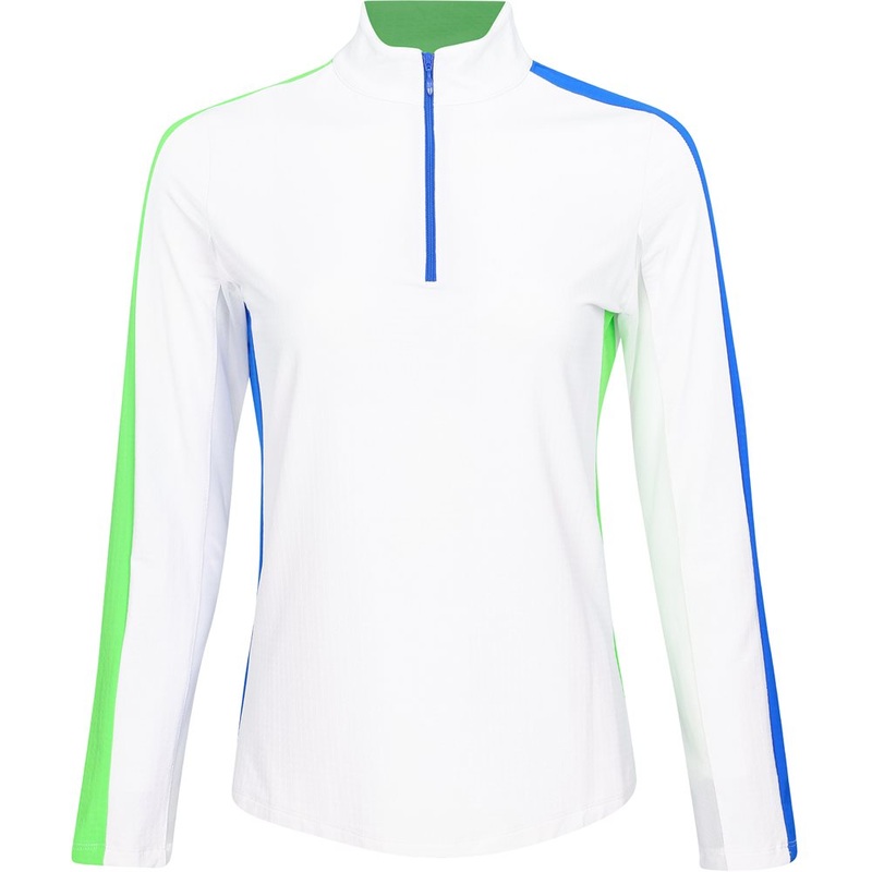 Women’s Long Sleeve 1/4 Zip Mock Neck Top – Color Block Print