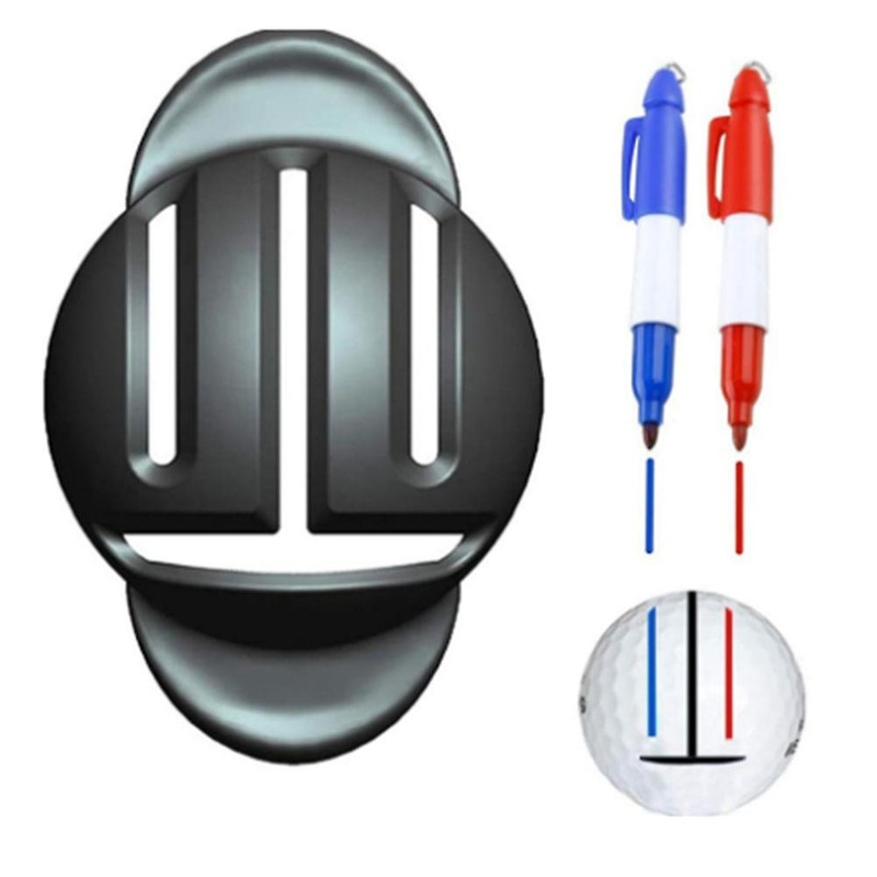 Portable Golf Ball Line Liner with 2 Marker Pens Durable Golf Ball Marking Alignment Tool Easy Operation Black