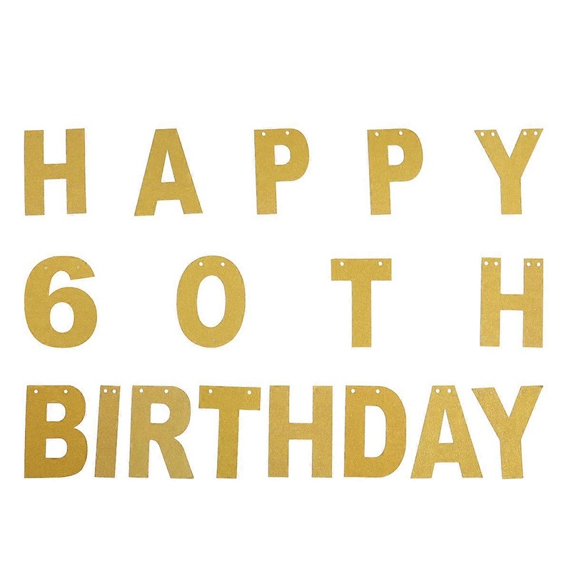 5M Glitter Happy 60th Birthday Decoration Flags For Celebration With Golden Design 1 Set