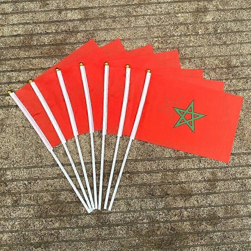 aerlxemrbrae custom hand flag  100 PCS/ lot    14 * 21cm  Morocco   hand wave flags  with plastic pole