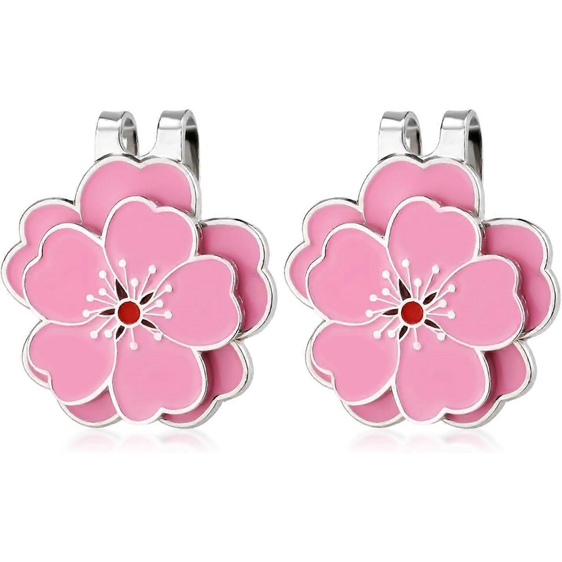 2pcs Magnetic Golf Hat Clip Pink Flower Shape Magnetic Golf Ball Markers Golf Ball Marker Set Accessories for Men Women Golfer
