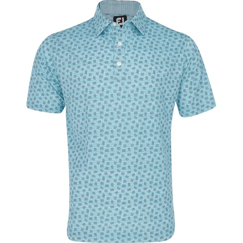 Sketched Print Lisle Polo|Blue/Lava|Medium