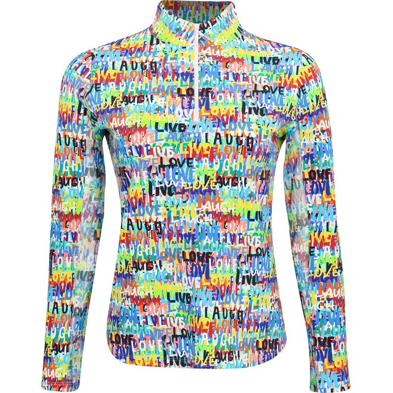 Women’s Long Sleeve 1/4 Zip Mock Neck Top – Live Love Laugh Print