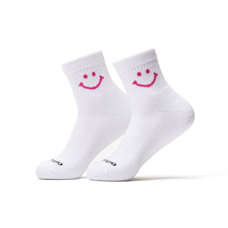 Pink Smiley Socks|White/Pink|Small/Medium|Medium/Large
