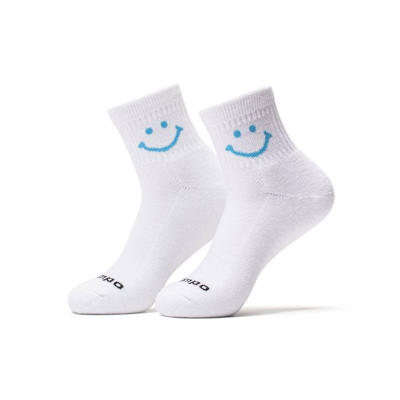 Blue Smiley Socks|White/Baby Blue|Small/Medium|Medium/Large
