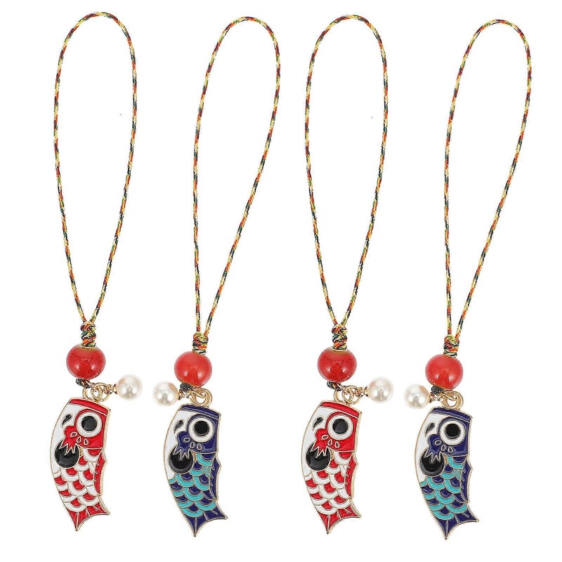 Cellphone Strap Pendant Carp Flags Pendant for Decoration 4Pcs Red Alloy
