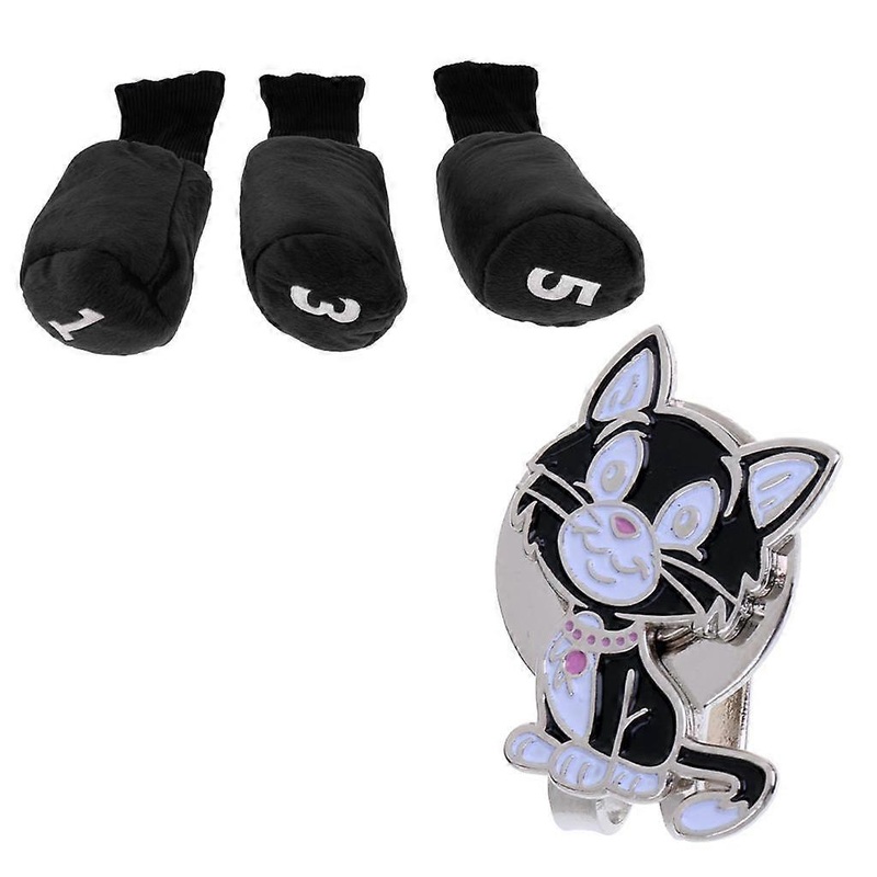 3pcs Long Neck Golf Club Head Cover Wood Headcover Hat Clip Black