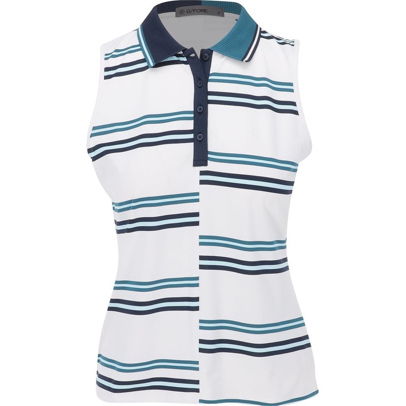 Women’s Offset Stripe Tech Pique Sleeveless Polo