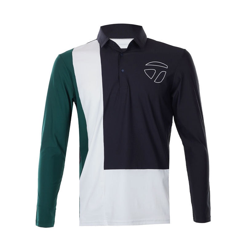 TAYLORMADE Color Block Men’s Long Sleeve Polo (Navy)