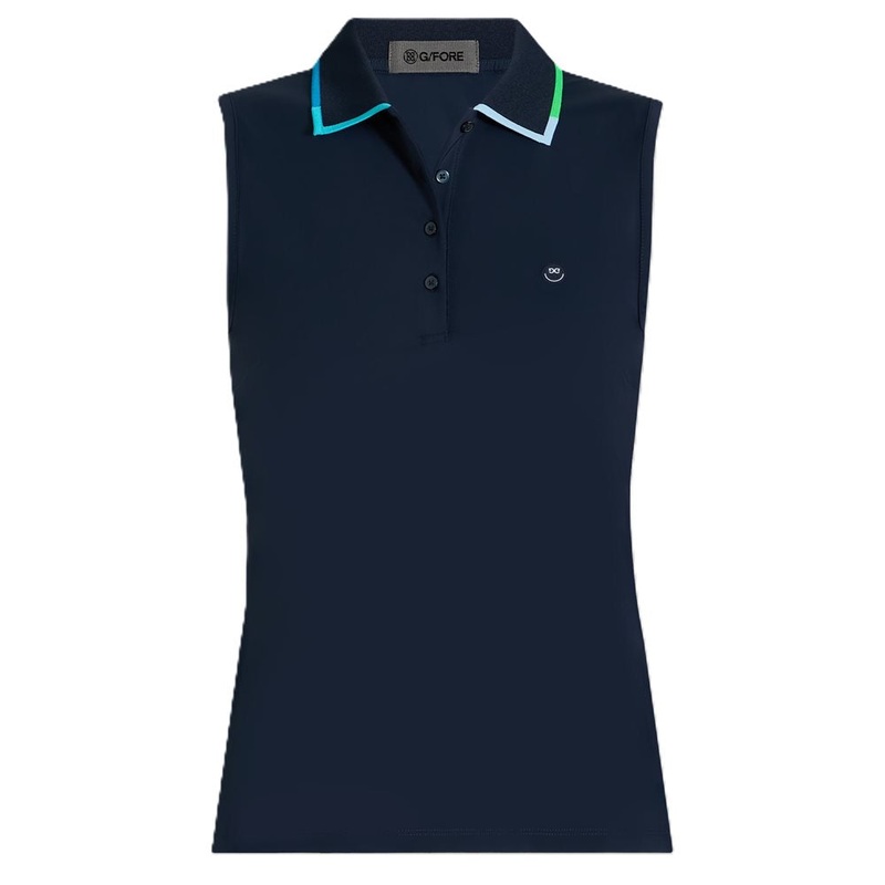 Women’s Contrast Collar Silky Tech Nylon Sleeveless Polo