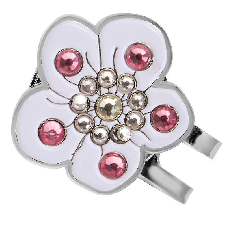 White Plum Blossom Crystal Cap Clip for Golf Visor Ball Marker Attachment