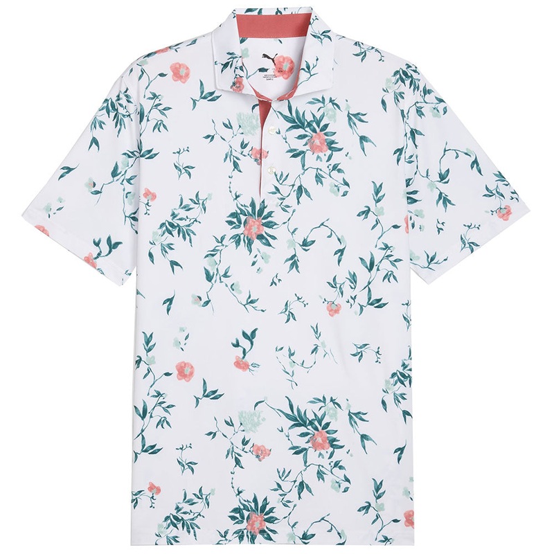MATTR Water Floral Polo|White Glow|Puma Black|Small|Medium|Large|X-Large|XX-Large|XXX-Large