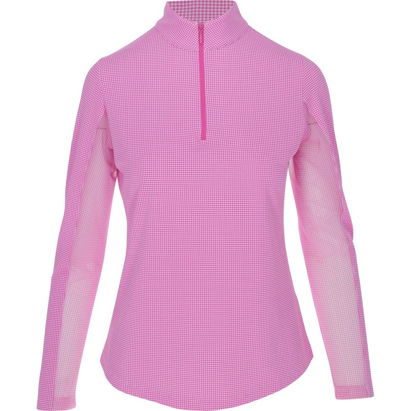 Women’s Long Sleeve Mock Neck Top – Mini Check Print