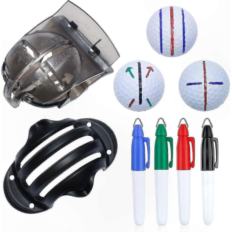 Golf Ball Marking Kit with 2 Stencils and 4 Color Markers for Line Drawing