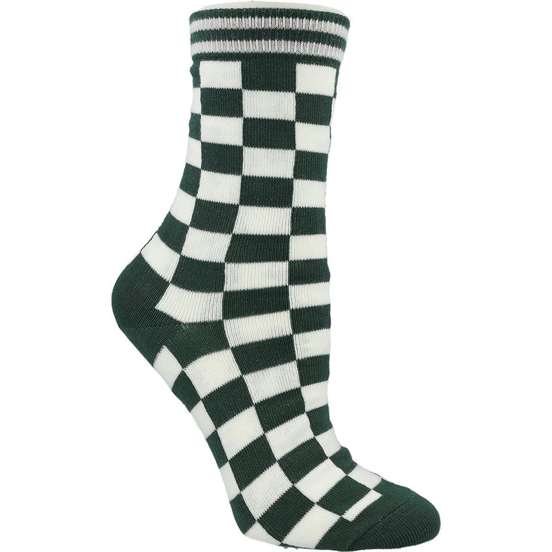 Women’s Charlie Crew Socks|Green/White Checkered|One Size Fits Most