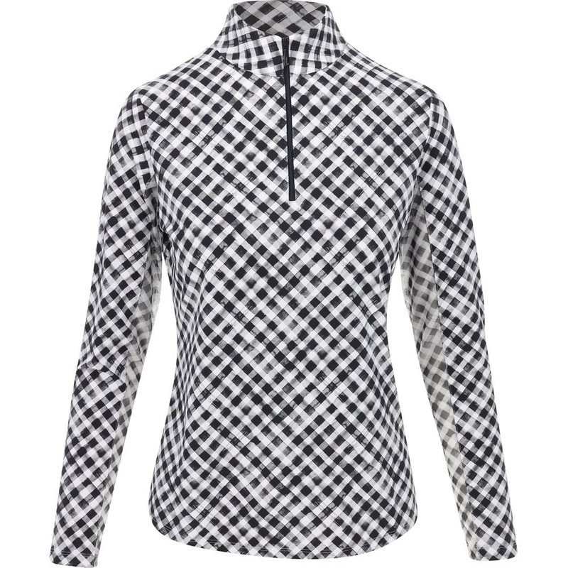 Women’s Long Sleeve Mock Neck Top – Gingham Check Print