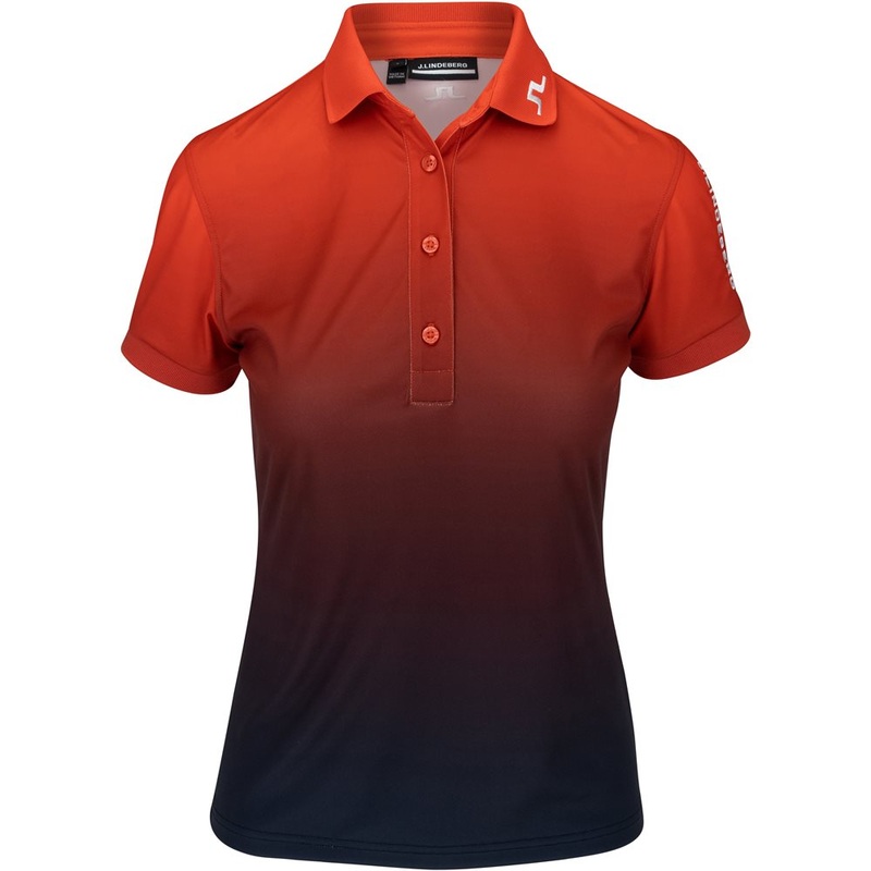 Women’s Tour Tech Print Polo|Fiery Sunset Fade|Leo Reflect Sunset|Orange Diamond logo|Brilliant Blue Big Bridge|Geo JL Navy|Geo Fuchsia Purple|X-Small|Small|Large