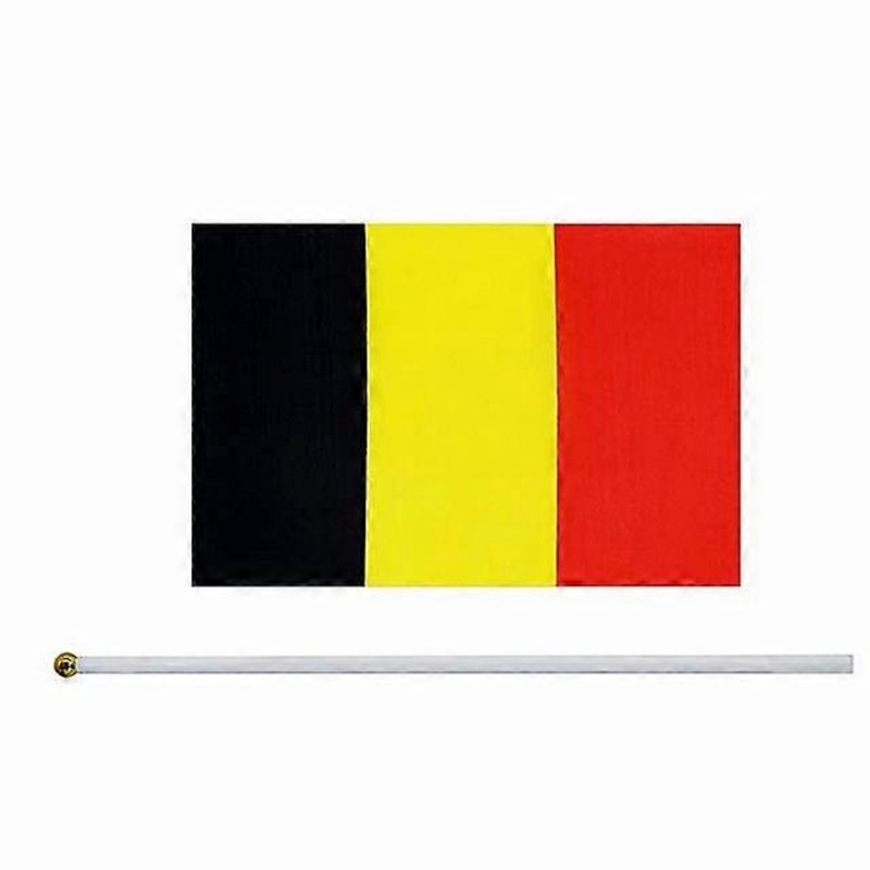 100pcs Belgium hand Flag 14*21cm Polyester Double Side Printing BE BELG belgium Hand Flag with plastic flagpole