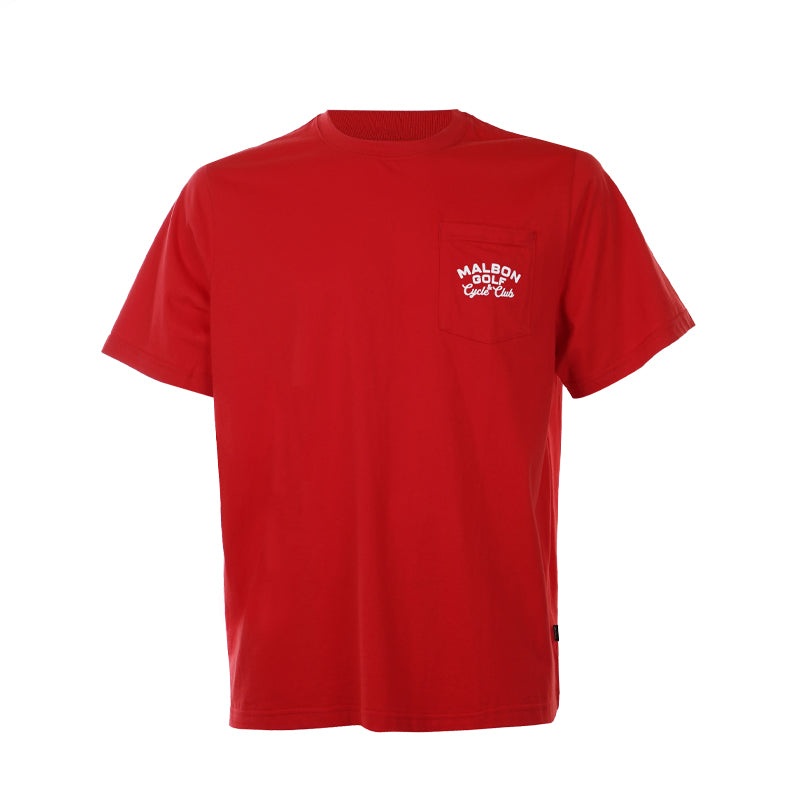 MALBON GOLF Golf & Cycle Club Pocket Mens T-Shirt (Red)