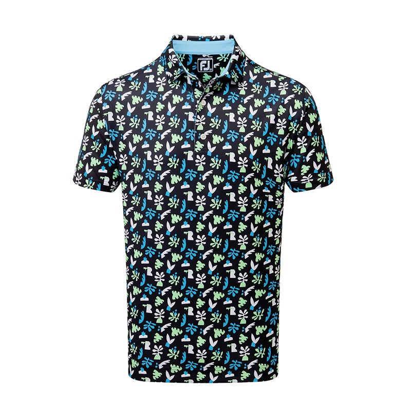 FOOTJOY Jungle Leaves Lisle Men’s Polo (Black/White/Pool)