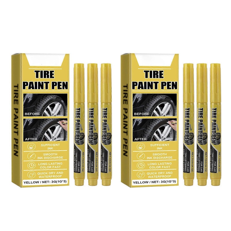6 Pcs 1g Yellow Tire Paint Pen Water Proof Tire Art Marker for Automotive Vehicle
