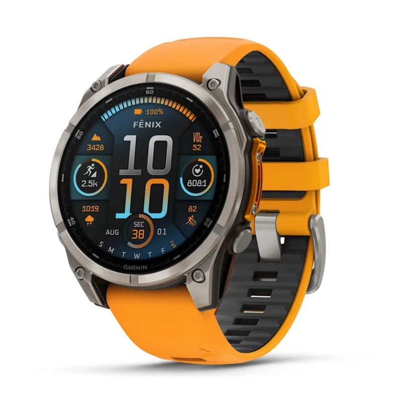 Garmin fenix 8 GPS Watch 47 mm Sapphire Titanium with Spark Orange/Graphite Silicone Band