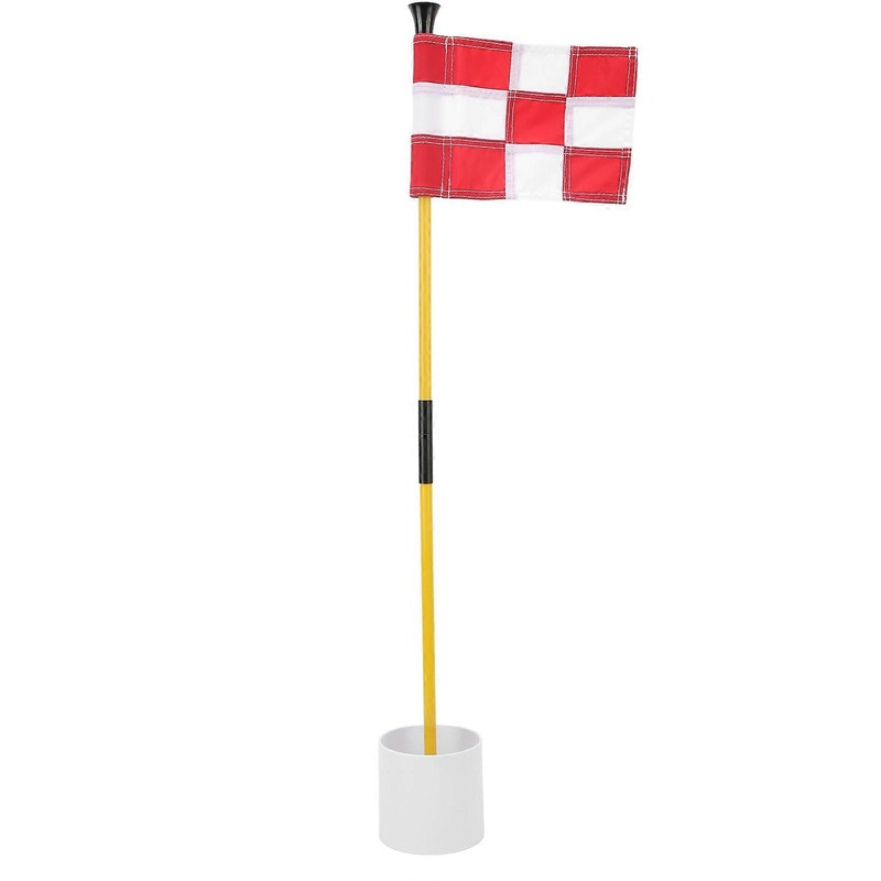 Golf Pin Flag Hole Cup Set for Mini Putting Green Flagstick Yard Practice Supplies Portable 2 Section Detachable White Red Grid