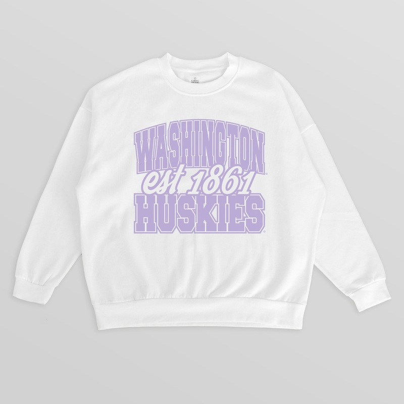 WASHINGTON HUSKIES FADED FORMATION PREMIUM FLEECE DROP SHOULDER CREWNECK PULLOVER