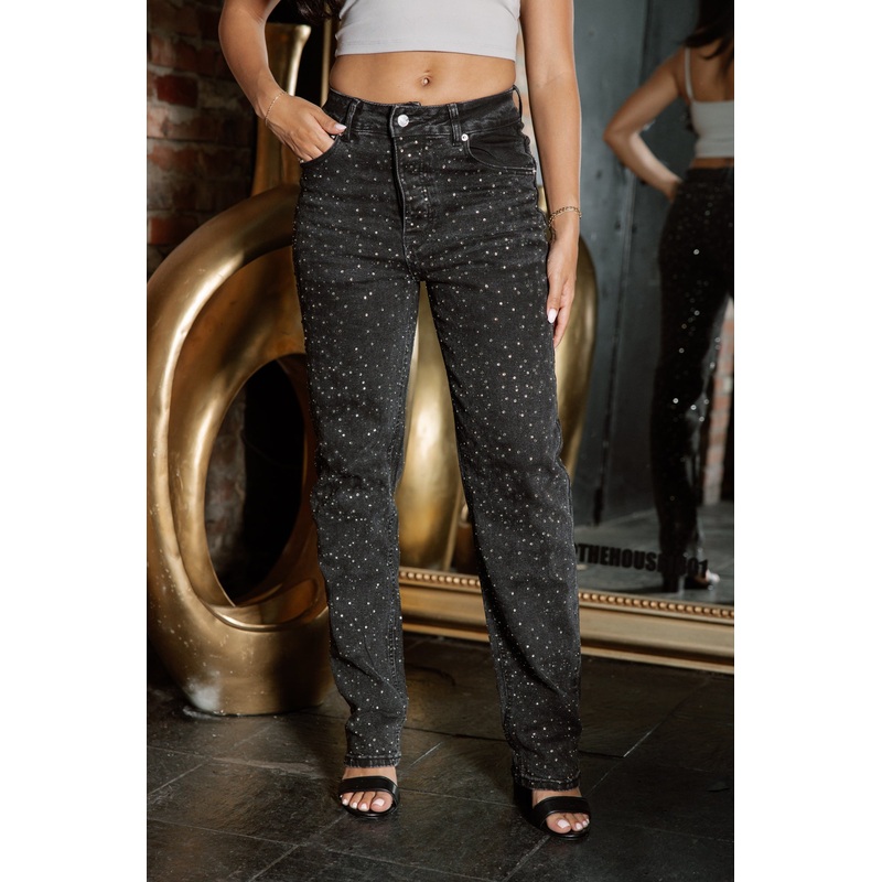 EVIE RHINESTONE EMBELLISHED JEANS IN BLACK