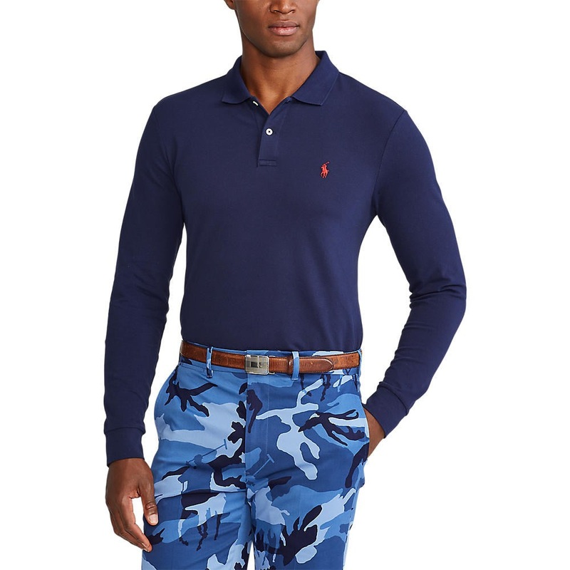 Polo Golf Ralph Lauren Cotton Pique Performance Long Sleeve Polo – French Navy/Red