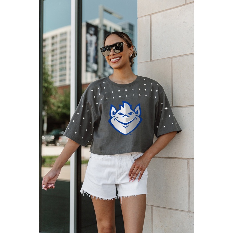SAINT LOUIS BILLIKENS Making Moves Rhinestone Crop Tee With Yoke