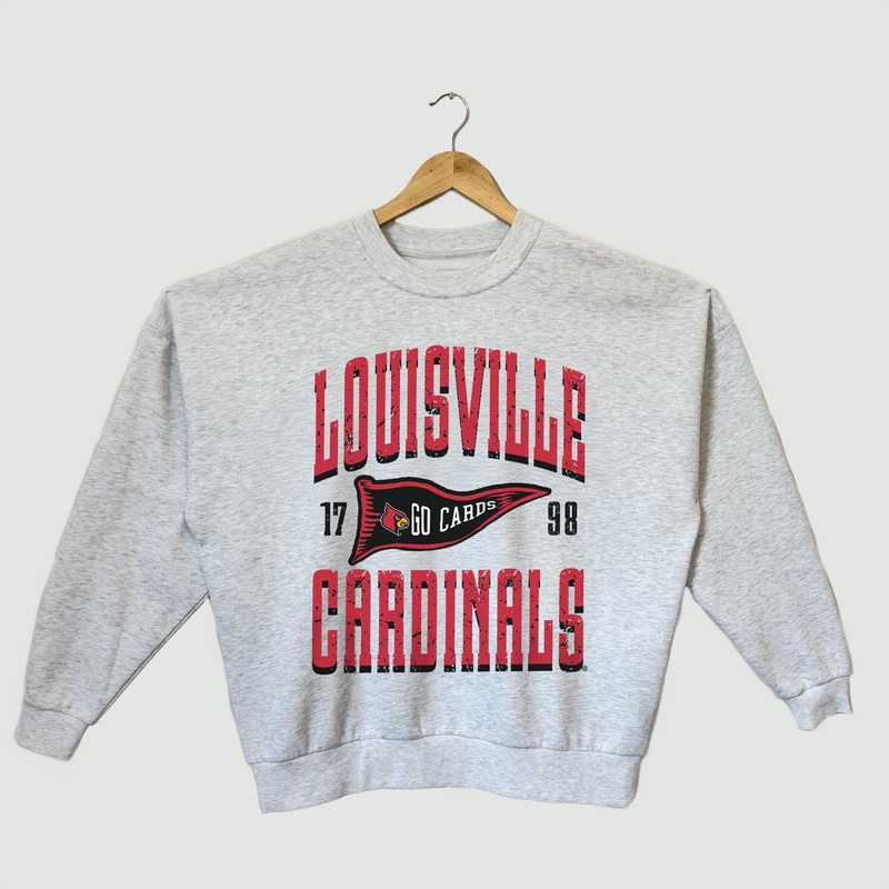LOUISVILLE CARDINALS PENNANT PRIDE PREMIUM FLEECE DROP SHOULDER CREWNECK PULLOVER