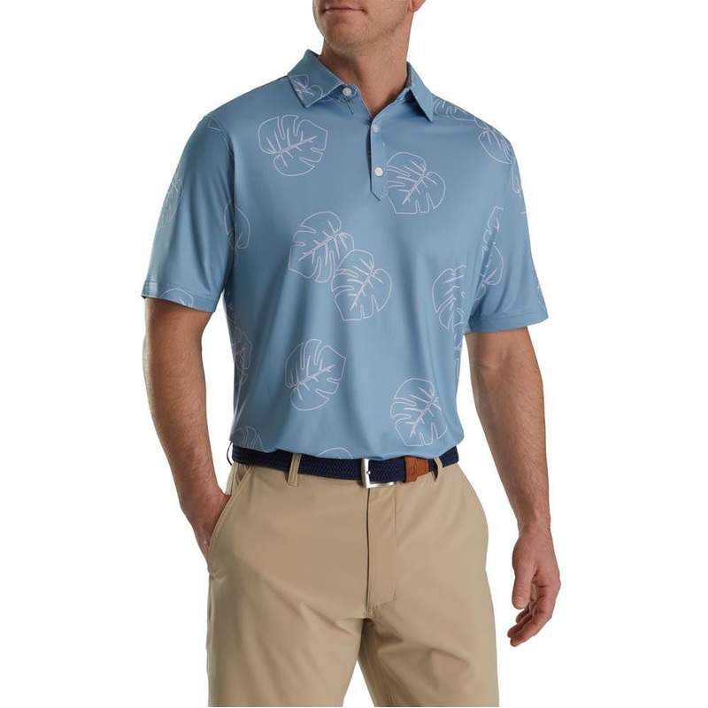 FootJoy Jungle Leaf Print Lisle Self Collar Polo
