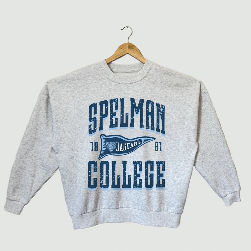 SPELMAN COLLEGE JAGUARS PENNANT PRIDE PREMIUM FLEECE DROP SHOULDER CREWNECK PULLOVER