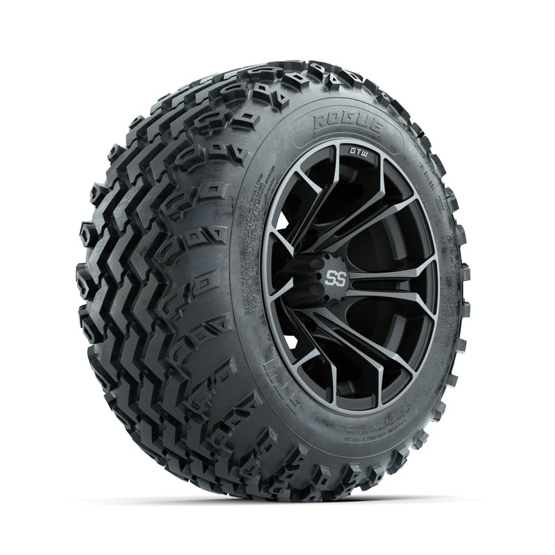 GTW Spyder Machined/Grey 12 in Wheels with 22×11.00-12 Rogue All Terrain Tires  Full Set