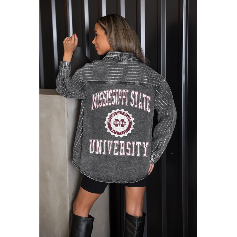 MISSISSIPPI STATE BULLDOGS STYLE’S THE LIMIT MICRO-RHINESTONE DENIM OVERSHIRT IN BLACK