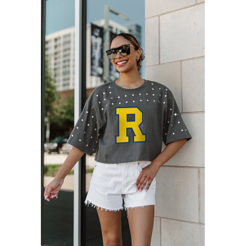 ROCHESTER YELLOWJACKETS Making Moves Rhinestone Crop Tee With Yoke