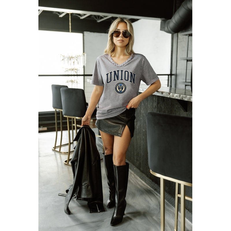 PHILADELPHIA UNION ICONIC EDGE RHINESTONE TRIM V-NECK TEE