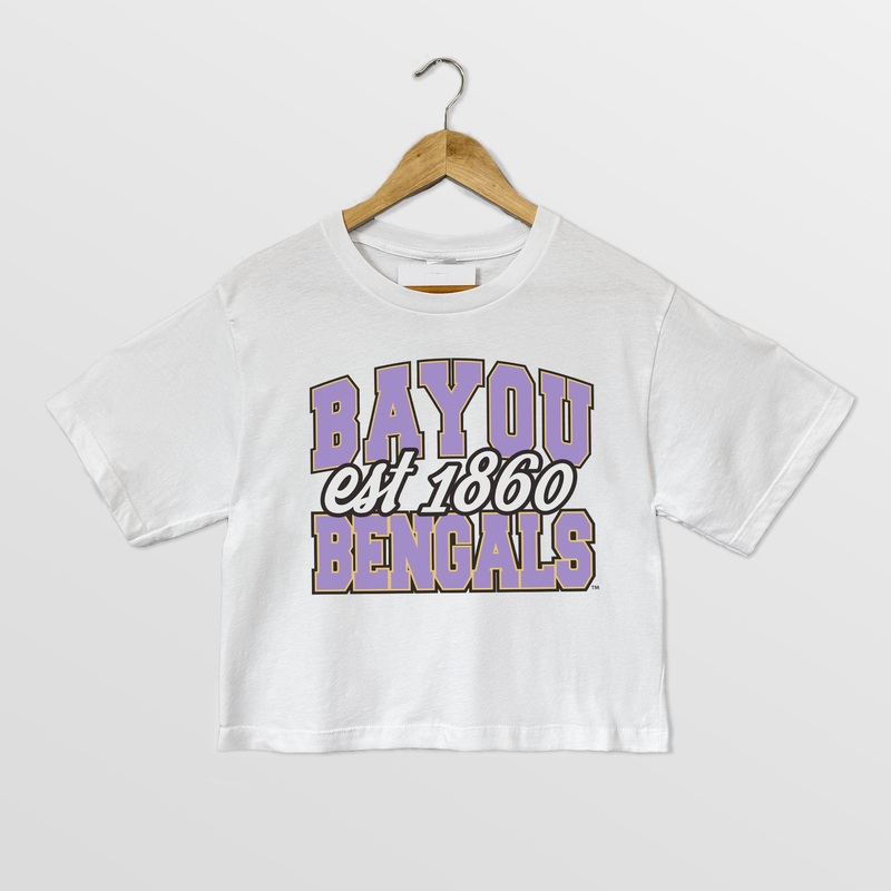 LSU TIGERS DEEP ROOTS BOXY FIT WOMEN’S CROPPED TEE