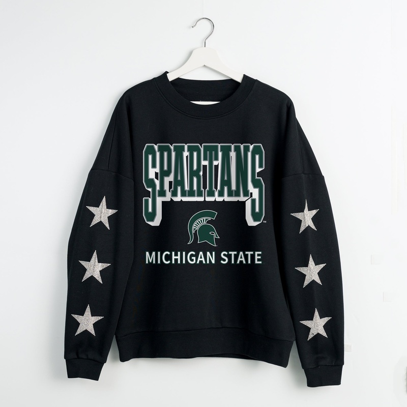 MICHIGAN STATE SPARTANS PURE VICTORY EMBELLISHED STAR SLEEVE CREWNECK PULLOVER